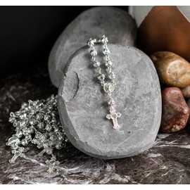 25 Pc Baptism Favors Flowers Silver Plated Mini Rosaries Silver Plated Acrylic Beads Recuerditos De Bautismo Christening Favors Decenarios Decades Finger Rosaries