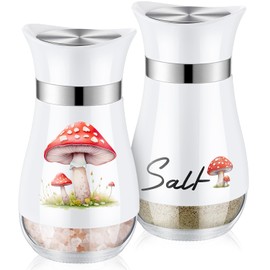 Maxdot 2 Pcs Salt and Pepper Shakers Set Cute Stainless Steel Salt Pepper Containers with Glass Bottle for Kitchen Cooking, BBQ, Bar, Table, RV, Camp (Mushroom)