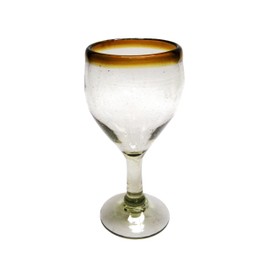 MexHandcraft Amber Rim 7 oz Small Wine Glasses (set of 6), Recycled Glass, Lead-free, Toxin-Free (7oz Small Wine)