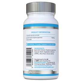Quercetin 1000mg 60-day supply - No Artificial fillers, binders or flow agents - High Strength Pure Quercetin capsules from Sophora Japonica - Suitable for Vegetarians and Vegans – Exclusively UK Made