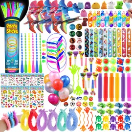 WAORZMK 230Pcs Party Bag Fillers Unisex with Glow Sticks, Balloons, Gliders, Pop Tubes, Assortment Toys Classroom Prizes Rewards Goodie Loot Bag Fillers for Girls Boys Birthday Party Gift Favors