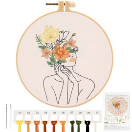 JSRQT Embroidery Starter Kits,Woman Pattern Stamped Cross Stitch Kit,Hand DIY Needlepoint Kit for Adults Beginners