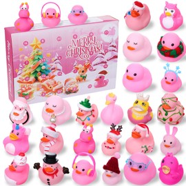 Raveparty Rubber Duck Advent Calendar 2024, Toddler Advent Calendar 2024, Christmas Rubber Duck with 24 Pcs Christmas Style Duck for Boys Girls Christmas Advent Gifts (Pink)