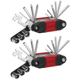 sourcing map 2pcs Bike Repair Multitool, 16 in 1 Multi-Function Portable Bicycle Mechanic Repair Set Cycling Maintenance Tool Kit for Bicycle Mountain Bike and Road Bike, Red