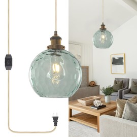 Bedoxin Plug in Pendant Light, Handblown Glass Pendant Light with Dimmable Switch Hanging Lights with Plug in Cord 15ft, Hanging Lamp Plug in for Dining Living Room Kitchen Island Bedroom