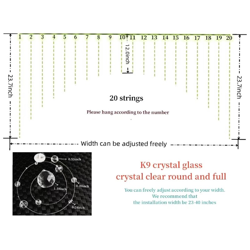 Hanbinsen 20 Strings Crystal Beaded Curtain, Arched Door String Curtain,