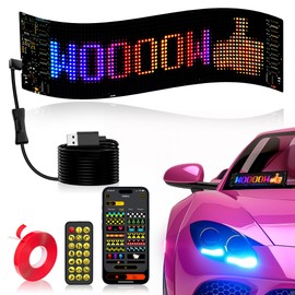 LED Car Sign, Programmable DIY Devil Eyes Light Scrolling Digital Sign for Car, Flexible LED Store Sign Bluetooth App & Remote Control Custom Huge Bright Advertising LED Signs (15'' x 4'')