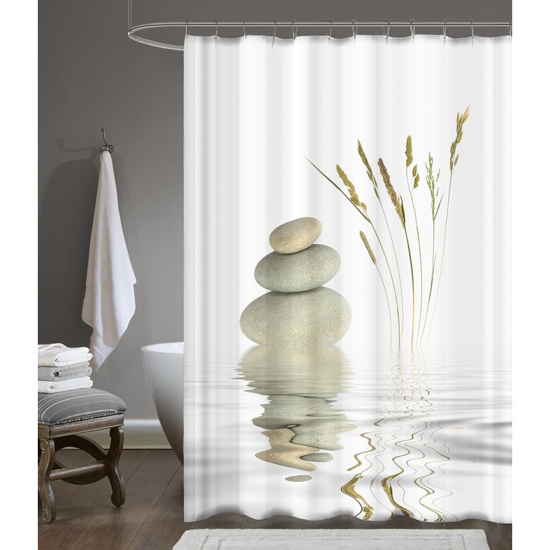 Ekershop Wellness Stone Digital Print Quality Textile Shower Curtain with