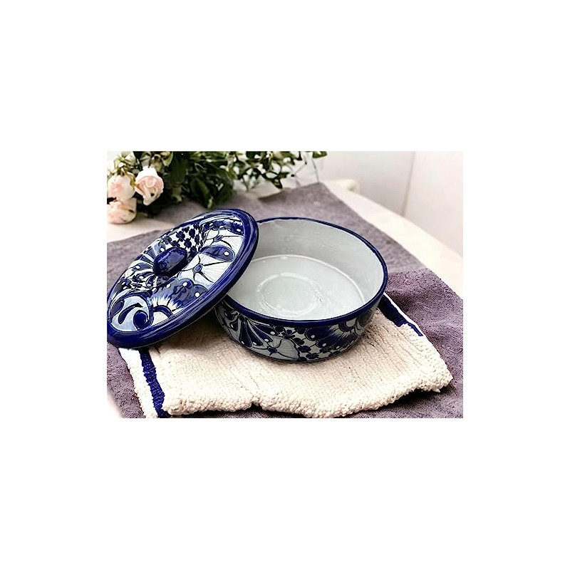 Handmade Blue & White Talavera Tortilla Bin | Mexican Pottery