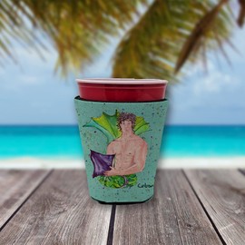 Caroline's Treasures 8345RSC Black Haired Merman Red Cup Hugger Cup Cooler Sleeve Hugger Machine Washable Drink Sleeve Hugger Collapsible Insulator Beverage Insulated Holder