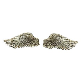 garden mile Vintage Shabby Chic Style Angel Wings Wall Sculptures Ornament Unique Christmas Decoration Wall Sculpture Fairy Door Available in Gold, Silver or Classic White - Silver, Small