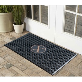 A1HC Large Monogrammed Door Mat, Natural Rubber, 24x39, Ideal for Any entryway, Scrapes Shoes Clean of Dirt & Grime, Door Mats for Entry, Patio, Busy Areas, Black