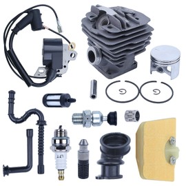 Mtanlo 48mm Cylinder Piston Kit For Stihl MS360 036 034S MS360C MS360PRO 1125 020 1215, Piston Needle Bearing, Ignition Coil, Spark Plug, Decompression Valve, Intake Boot, Oil Line, Oil Filter
