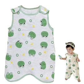 DEJEXEGO Baby Sleeper, Summer, Sleeping Bag, Baby, Boys and Girls, 100% Cotton, Cute, Easy to Put on and Take off, 4-ply Gauze, Napping, Newborn, Kids, 0, 1, 2, 3, 4, 5 Years, frog