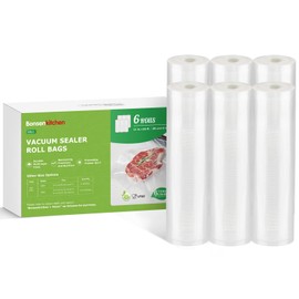 Bonsenkitchen Vacuum Sealer Rolls Bags, 6 Pack 11in*16ft Commercial Grade BPA Free Bag Rolls, Durable Customized Size Food Vac Bags for Storage and Sous Vide Cooking VB21