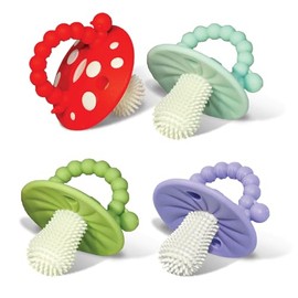 RaZbaby - Mordedor de silicona suave para bebés y bebés de 3 M+ con cerdas de masaje para aliviar la dentición, alivia el dolor de encías, manos libre