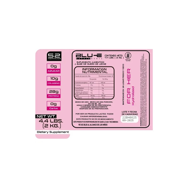 Proteína Whey Blu-e For Her 1kg Glúteo Peptona Rule 1