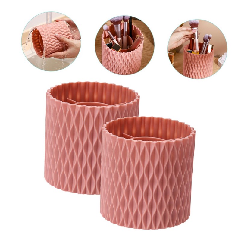 FOMIYES 2pcs Makeup Brush Bucket Rotatable Vanity Brush Organizer and