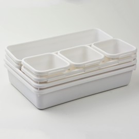 SUPPRUI Drawer Organiser Trays, Set of 8,Drawer Dividers For Make-up Organiser for Bedroom, Bathroom, Office, Kitchen - Drawer Organisers For Cosmetics, Stationery(White)