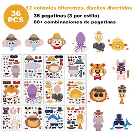 Pegatinas para Niños,36 pcs Pegatinas de Animales,Calcomanias Decorativas de Alta Calidad HD Impermeables,Variedad de Combinaciones,La Artesanía Favorita para Niños de 4 a 10 Años.(Animales)