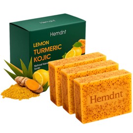 Lemon Turmeric & Kojic Soap, 3PCS Natural Handmade Soap | Infused with Hyaluronic Acid, Vitamin E, Shea Butter | Gently Exfoliates for Smooth, Deep Cleansing for Face and Body (3)