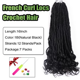 French Curl Locs Crochet Hair 16 Inch Goddess Locs Crochet Hair for Black Women Faux Locs Crochet Hair Pre Looped Soft Locs with Curly Ends French Curl Braiding Hair Extensions Crochet Locs(1B)