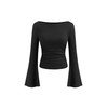 CIDER Boat Neck Solid Ruched Long Sleeve Tee: Black, M