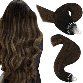 Easyouth Microring Extension Echthaar Ombre Braun Extensions Microring Echthaar Dunkelbraun Balayage Hellbraun Haarverlängerungen Extensions Microring Glatt 45 cm 50g #2/8/2