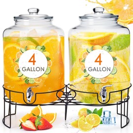 Honeydak 2 Pack 4 Gallon Glass Beverage Dispenser with Stand and Spigot Leakproof Glass Drink Beverage Storage for Valentine's Parties Mason Jar Dispenser with Lids