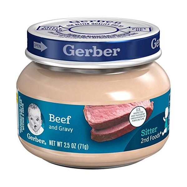 Gerber Mealtime for Baby 2nd Foods Baby Food Jar, Beef & Gravy, Non-GMO Pureed Baby Food, Made with Protein & Zinc, 2.5-Ounce Glass Jar (Pack of 20 Jars)