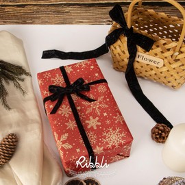 Ribbli Black Velvet Ribbon 3/8 Inches Luxury Crinkled Black Christmas Ribbon for Gift Wrapping Crafts Home Decor-Continuous 10 Yard