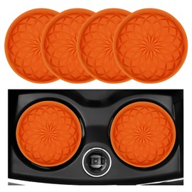 JUSTTOP 4PCS Car Cup Coaster, 2.75 Inch Non-Slip Waterproof Recessed Car Cup Holder Pads, Sift-Proof Spill Auto Cup Holder Insert Coasters Decor for Most Vehicles, Car Accessories (Orange)