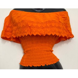 Handmade Peru BOHO GYPSY PEASANT BLOUSE HIPPIE Beach Peruvian TOP Orange POB