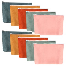 10 Pcs Canvas Makeup Bags Bulk for Women Blank DIY Craft Pencil Pouch Multicolor Cosmetics Bag Travel Toiletry Pouch Gift for Mental Health Nurse Mother Teacher(Boho Color)