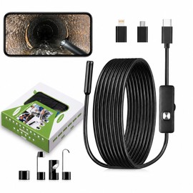 5m Endoscope Inspection Camera - 2MP HD Borescope Inspection Camera with 8 Adjustable LEDs, IP67 Waterproof, Semi-Rigid Snake InspectionCamera, Compatible for iOS and Android Smartphone (16.5 ft/5m)