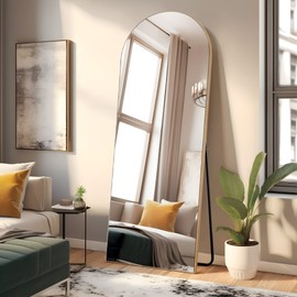 NicBex Arch Full Length Mirror, 64" x 21" Wooden Wall Mounted Mirror Free-Standing Mirror for Bedroom, Bathroom, Dorm Room, Living Room, Natural(with Stand)