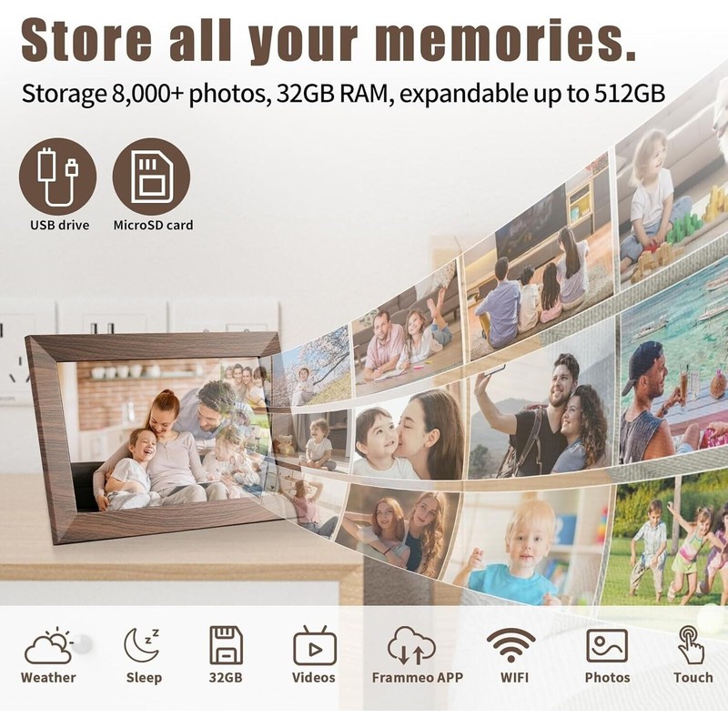 Flyzuni 10.1 Inch Digital Picture Frame with 32GB Storage, WiFi