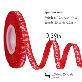 BYZANDQI Merry Christmas Ribbon 22m Grosgrain Ribbon Satin Ribbons for Gift Wrapping Crafts Wreaths (Red 1cm)