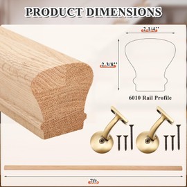 6010 Red Oak Straight Wood Handrail Kit 7 ft for Stairs