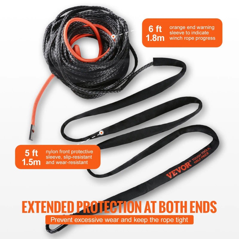 3/8 Inch X 85 Feet 26,500 Lbs Synthetic Winch Rope