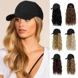 Lansigreen Hat Wig for Women Baseball Cap with Hair Extensions Adjustable Hat Attached 24" Long Wavy Hairpieces Synthetic Wig Ash Blonde