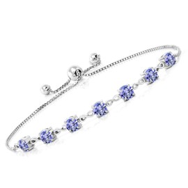 Gem Stone King 7-Stone Tennis Bracelet For Women | 925 Sterling Silver | Gemstone Birthstone | Round Cut 4.5MM | Adjustable Bolo Bracelet For Women | Easy-On Easy-Off