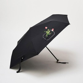 JILL STUART Folding Umbrella, Rain or Shine, Parasol, Tulip Pattern, Black