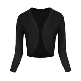Urban GoCo Women's V-Neck Short Cardigan, 3/4 Sleeve - #2 Black, size: xl
