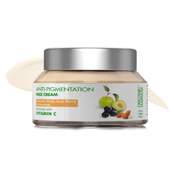Organic Harvest Anti-Pigmentation Face Cream: Kakadu Plum, Acai Berry & Almonds | Pigmentation Removal Cream | 100% American Certified Organic | Sulphate & Paraben-free | 50g