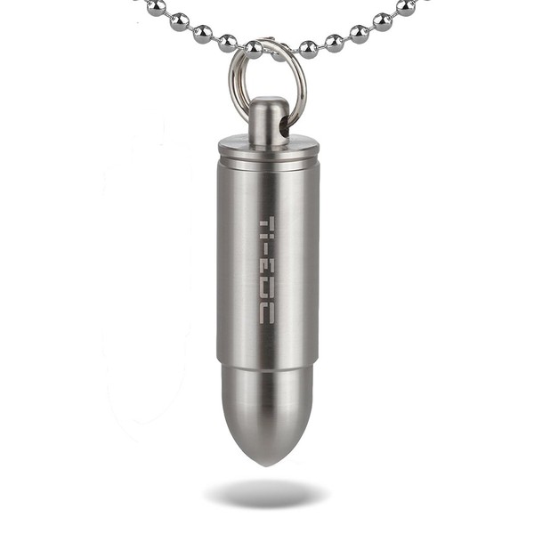 TI-EDC Titanium Mini Pill Fob, Bullet Design Waterproof Keychain Pill Holder, Charm Pendant Pill Reminder, Ultra-Lightweight 0.28oz, Inner Depth - 0.84”
