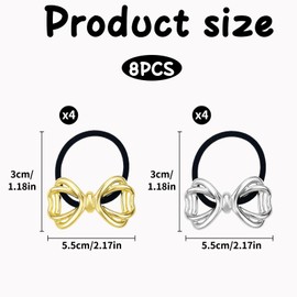 8 Pcs Bow Ponytail Holder Hair Ties, Metal Hair Tie, Gold Silver Metal Hair Ties, Bowknot Elastic Scrunchies, Hair Rubber Bands Decorative Hair Ties, Hair Rope for Women Girls