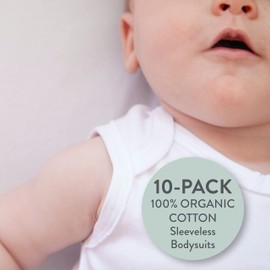 HonestBaby Organic Cotton Sleeveless Bodysuit Multi-Pack, 10-Pack Honestly Pure White, 24 Months