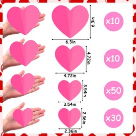 JOICEE 100 PCS 3D Pink Heart Valentine Day Wall Stickers,Waterproof Removable Love Heart Wall Decorations for Bedroom Wedding Anniversary Party Holiday Decor,4 Different Sizes