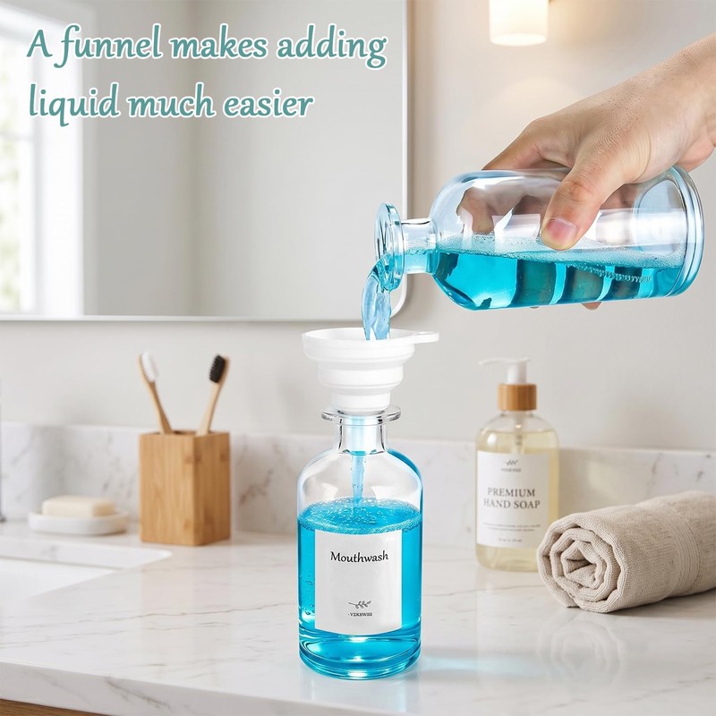 11.8OZ Glass Mouthwash Dispenser for Bathroom, Mouth Wash Container Bottle